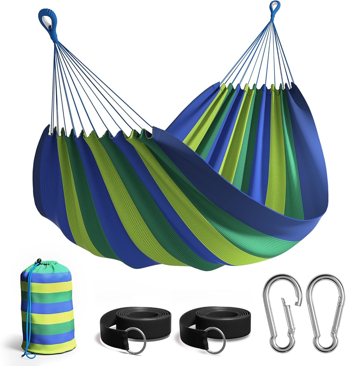 Brazilian Double Hammock Extra-Long Portable Indoor Outdoor Blue/Green