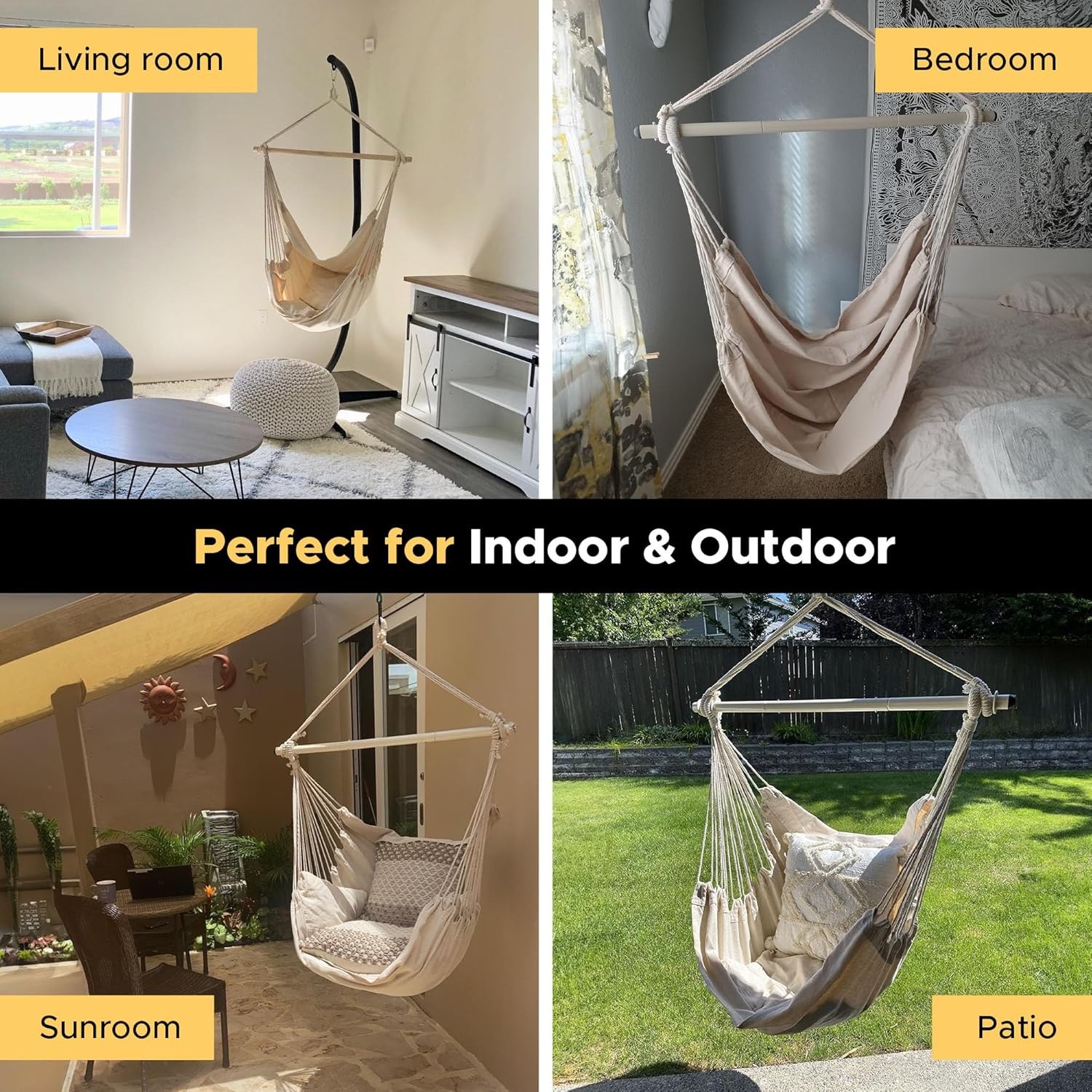Heavy Duty Hammock Chair Swing 500 Lbs Hanging Rope Seat Indoor Outdoor