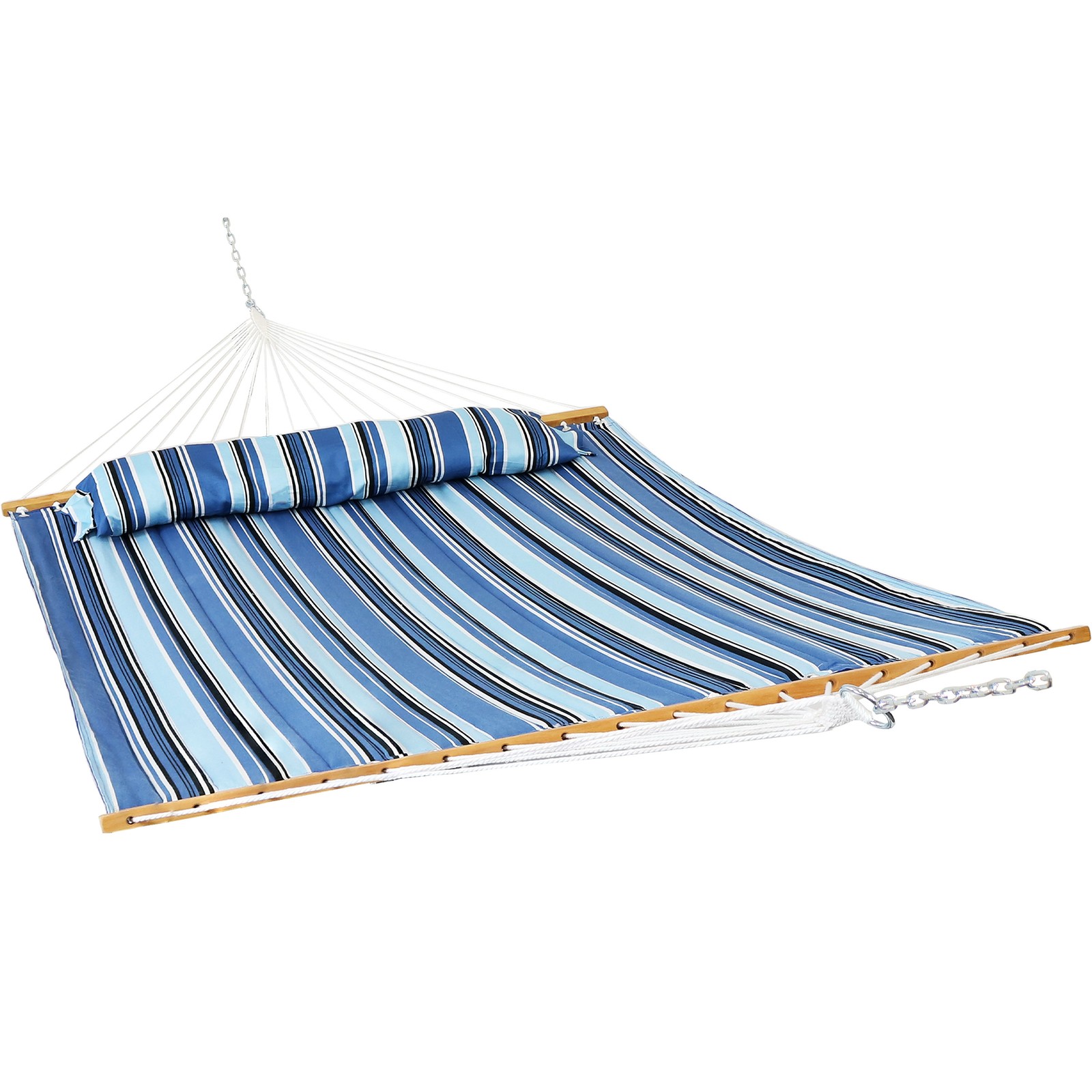 Large Quilted Hammock with Spreader Bar and Pillow – Misty Beach by Sunnydaze