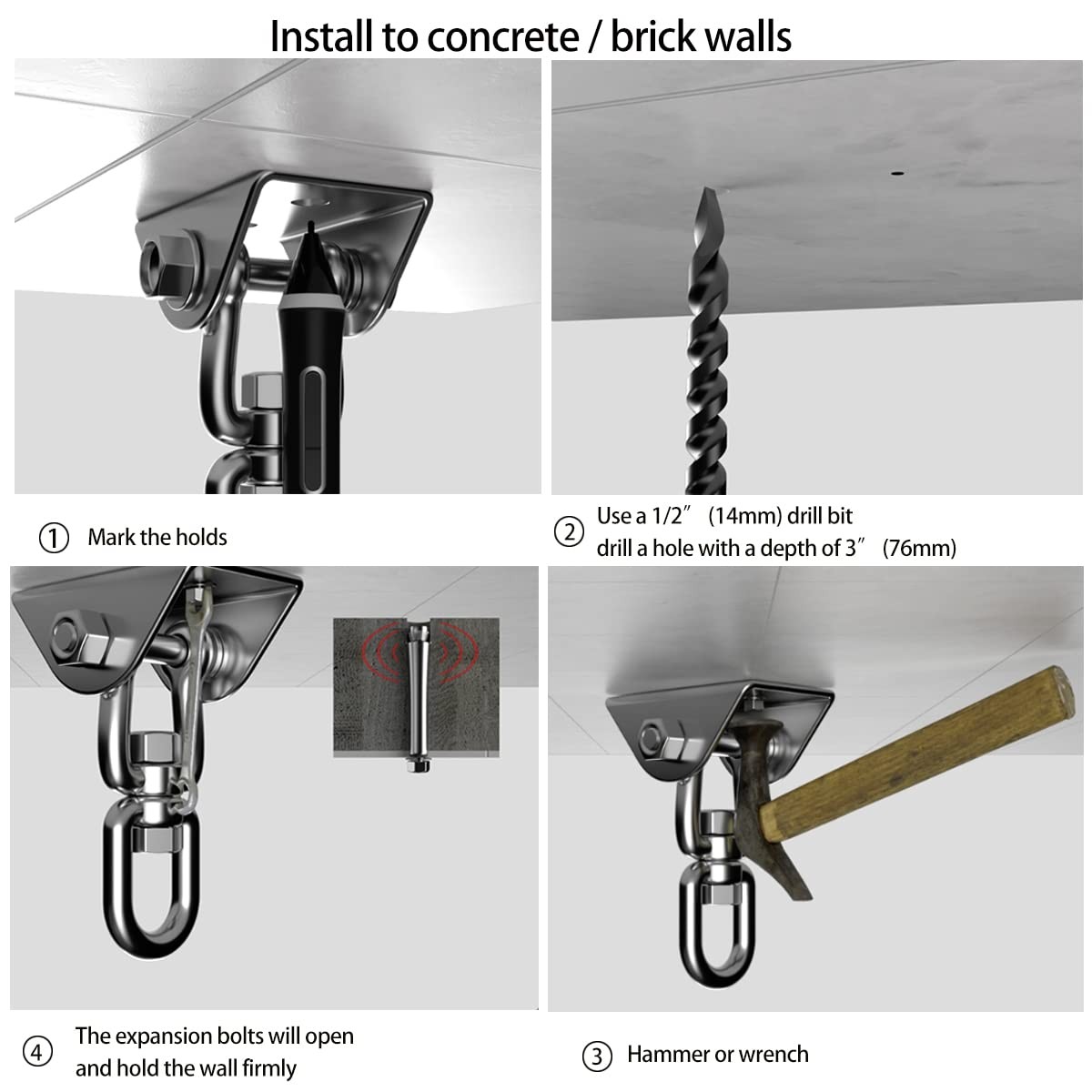 Hammock Hanging Kit, 1000 lb 360° Rotation With Snap Hook, Silver