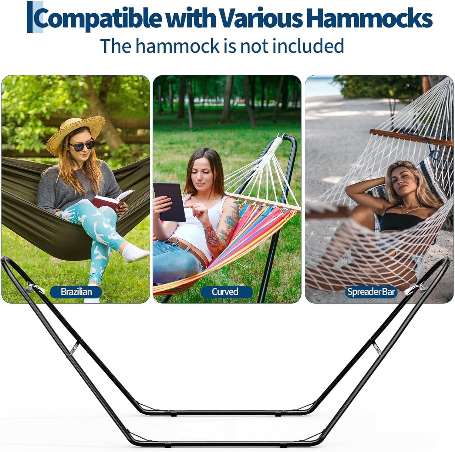Universal Double Hammock Stand 550LBS Outside Fits 9 to 14 FT Hammocks Black