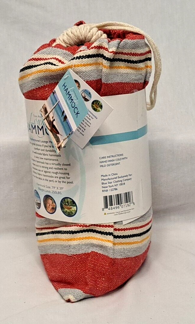 Tree Anchored Lounge Hammock Indoor Outdoor Red Gray Yellow White 79×39″ NEW!