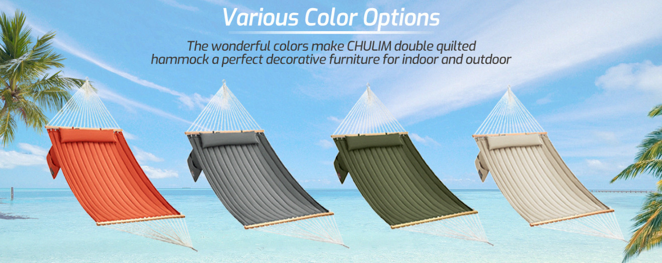 Double Quilted Hammock with Hardwood Spreader Bars & Pillow, 450LBS Green