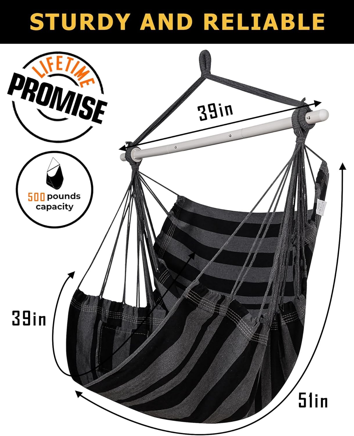 Heavy Duty Hammock Chair Swing 500 Lbs Hanging Rope Seat Indoor Outdoor