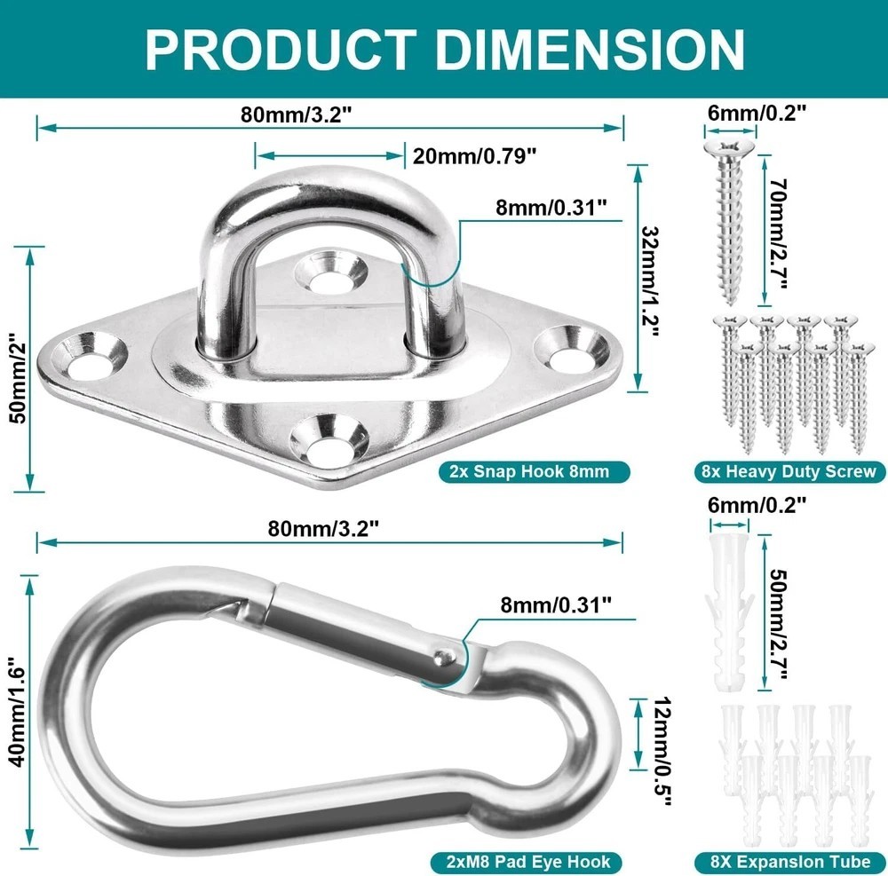 Heavy Duty Hammock Hanging Kit – 1000 Lb Capacity Swing Hooks, Ceiling Hooks for