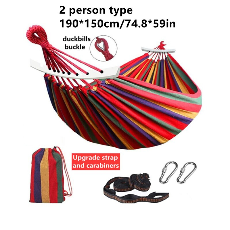 Hammock Portable Garden Sports Home Camping Swing Canvas Stripe Hang Bed Double