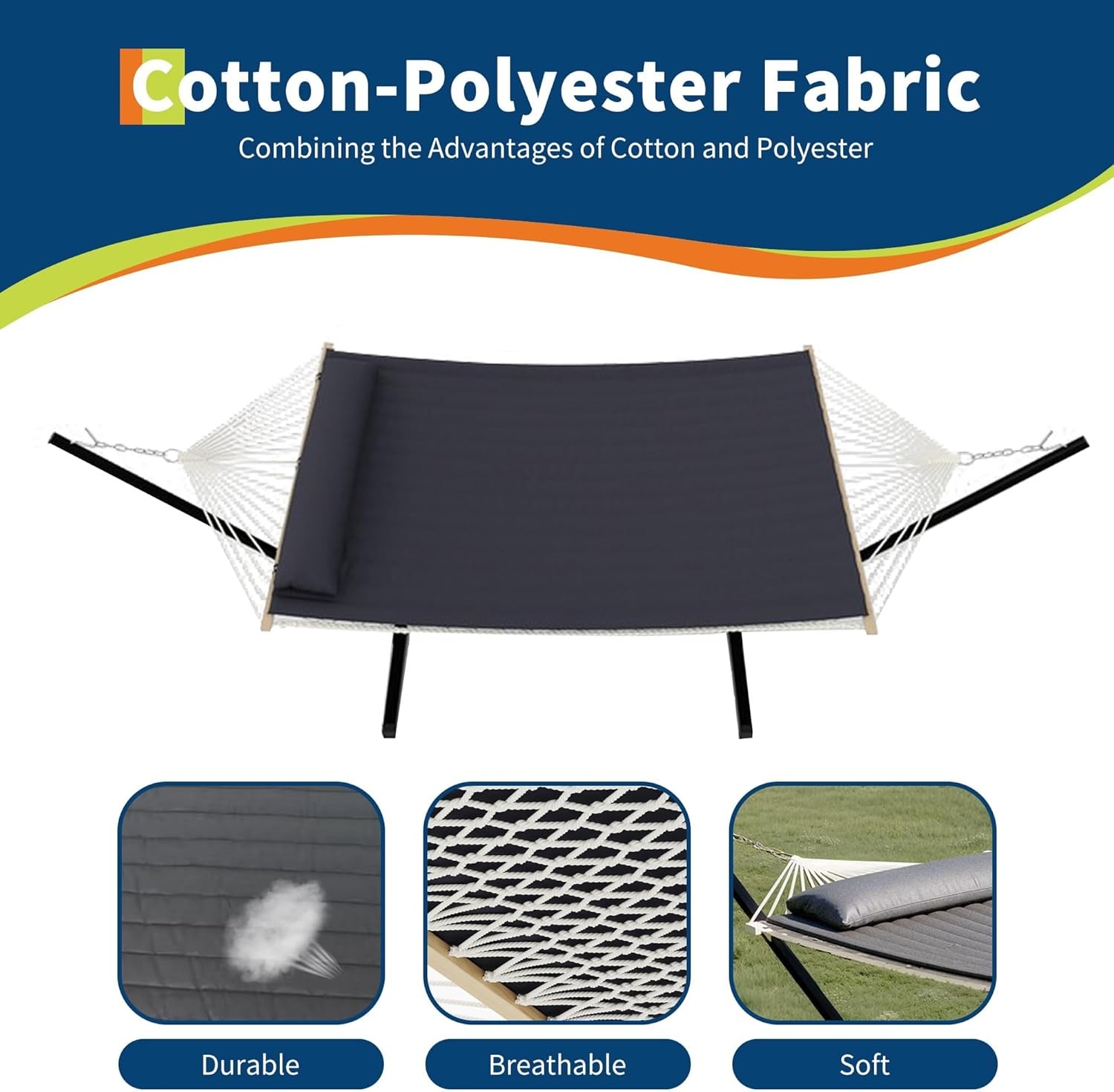 Portable Hammock with Steel Stand 450lbs 2 Person Hammock Bed with Pillow & Bag