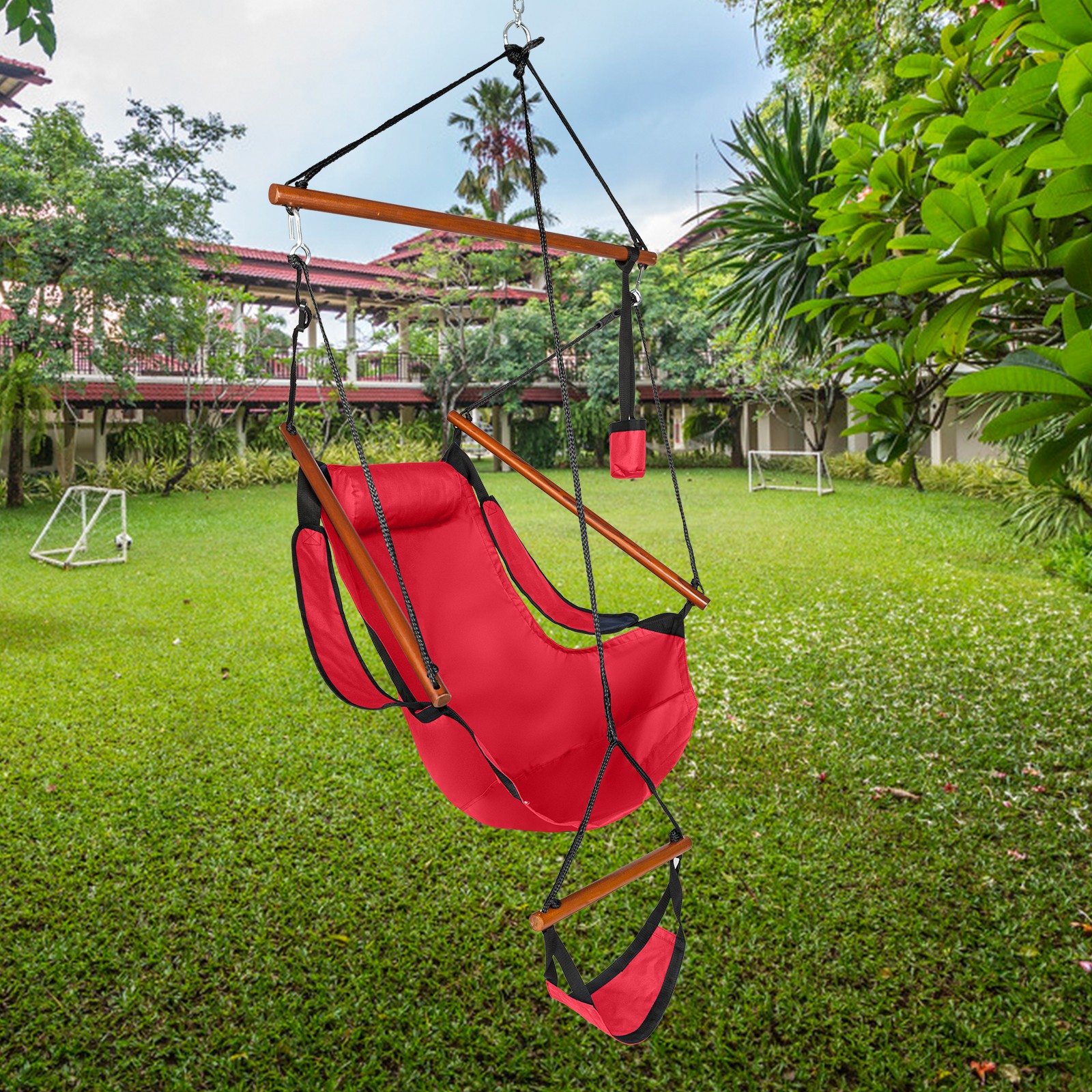 Hammock Hanging Sky Chair Air Deluxe Swing Chair Outdoor With Cup Holder 4 Color