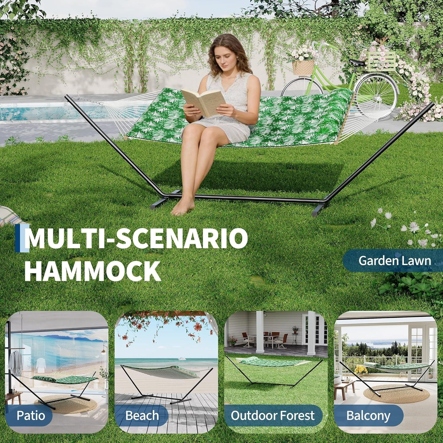 Portable Hammock with Steel Stand 450lbs 2 Person Hammock Bed with Pillow & Bag