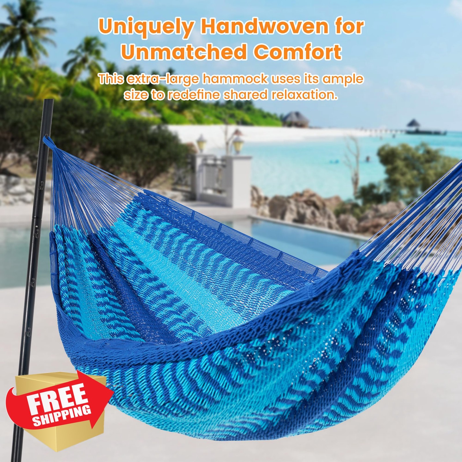 Lazy Daze Hammock 10.5FT Mayan Rope Double Hammock Blue/Dark Blue 550lbs