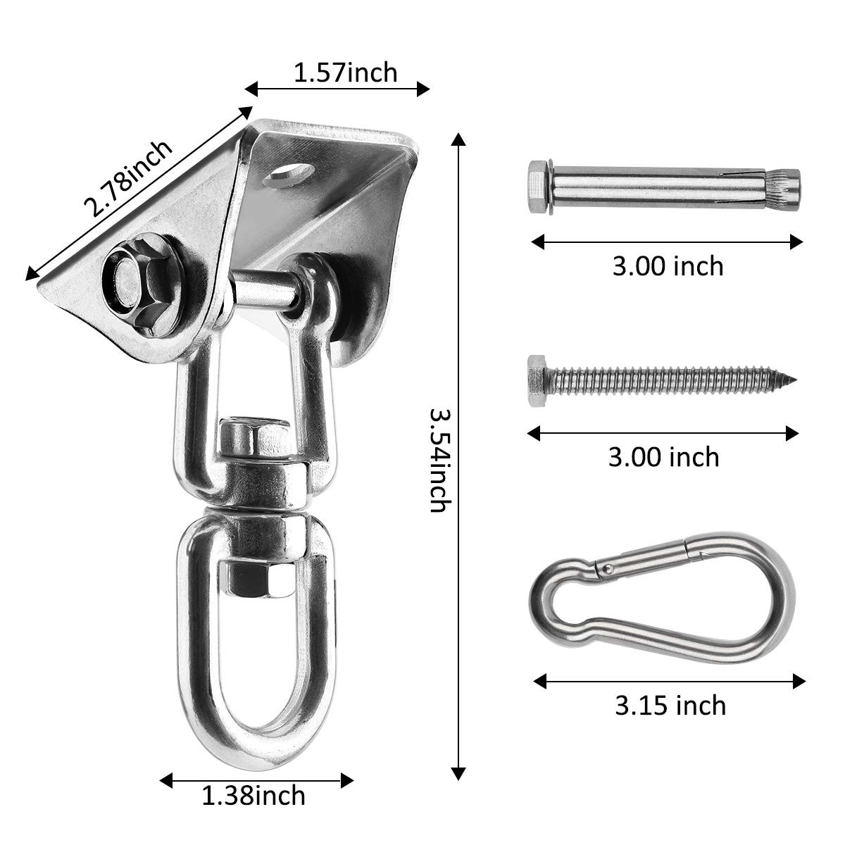 Hammock Hanging Kit, 1000 lb 360° Rotation With Snap Hook, Silver