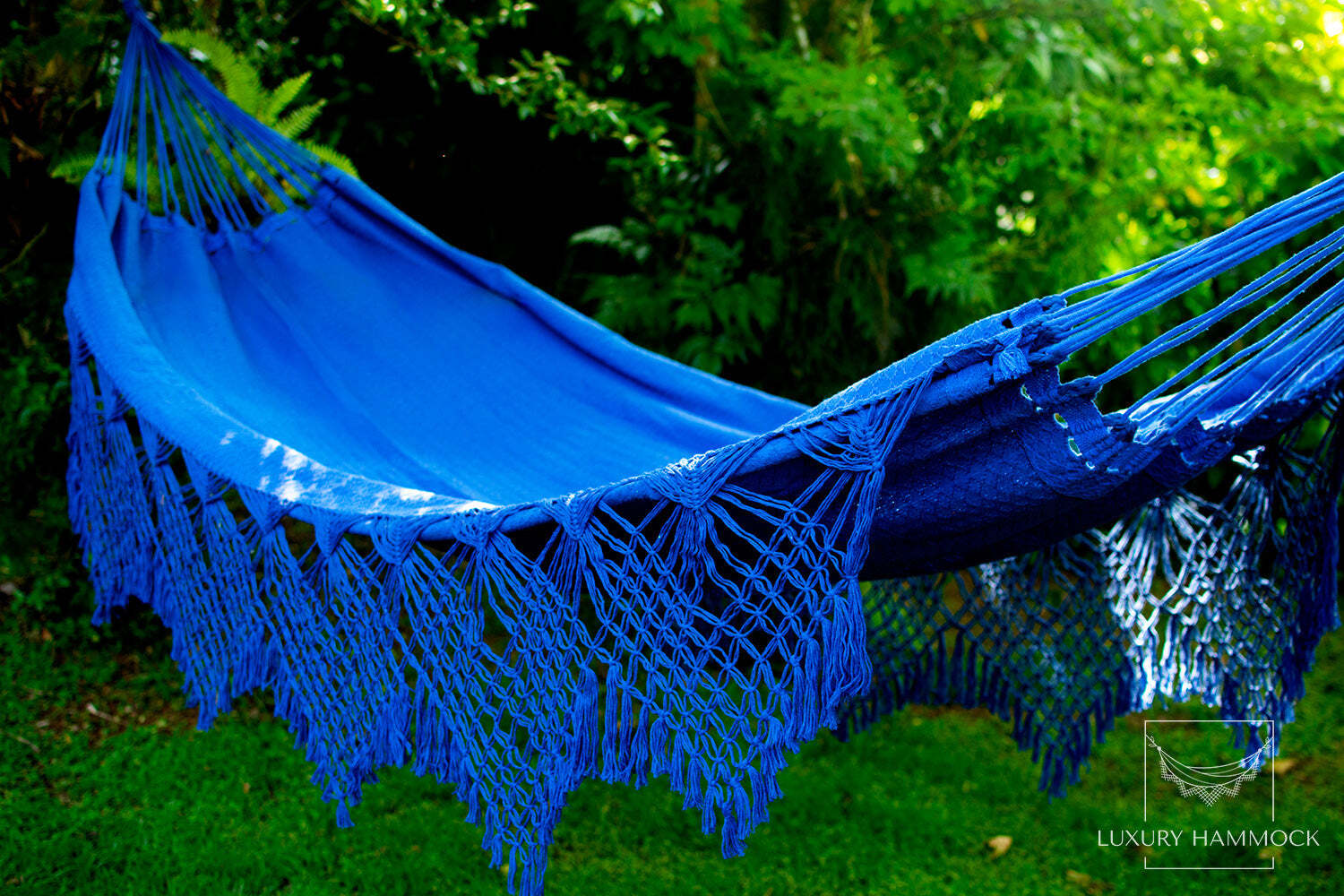 Blue Luxury Hammock with macrame – 14ft x 5ft – Brazilian Premium Double Handmad