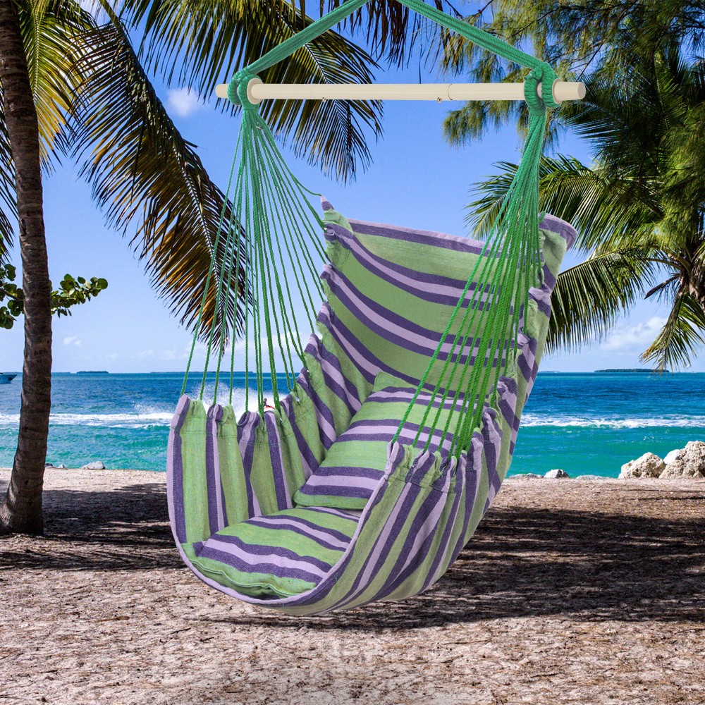 Hammock Cotton Polyester Hanging Rope Swing Outdoor Garden /w Two Pillows