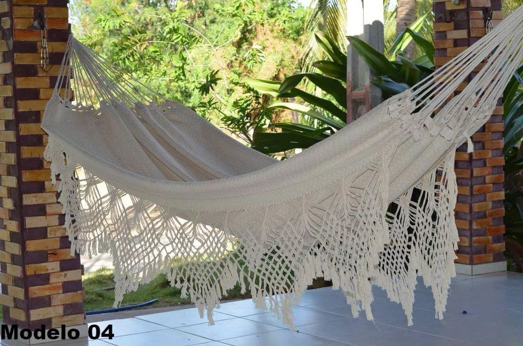 White Luxury Hammock with macrame – 14ft x 5ft – Brazilian Premium Double Handma