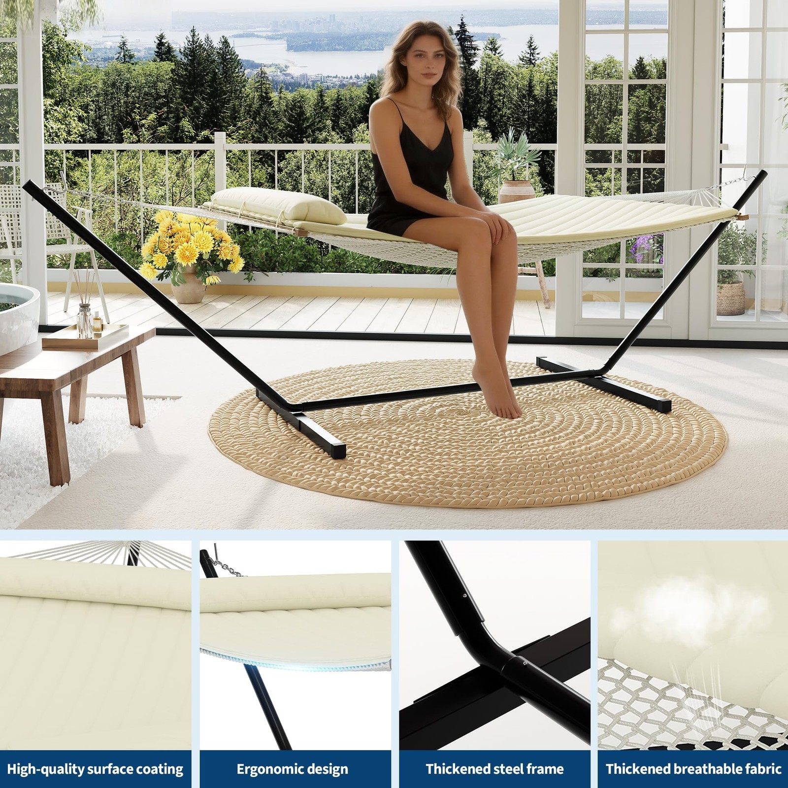 ⛳Heavy Duty Double Hammock with Stand – 450 Lbs Capacity Portable & Freestanding