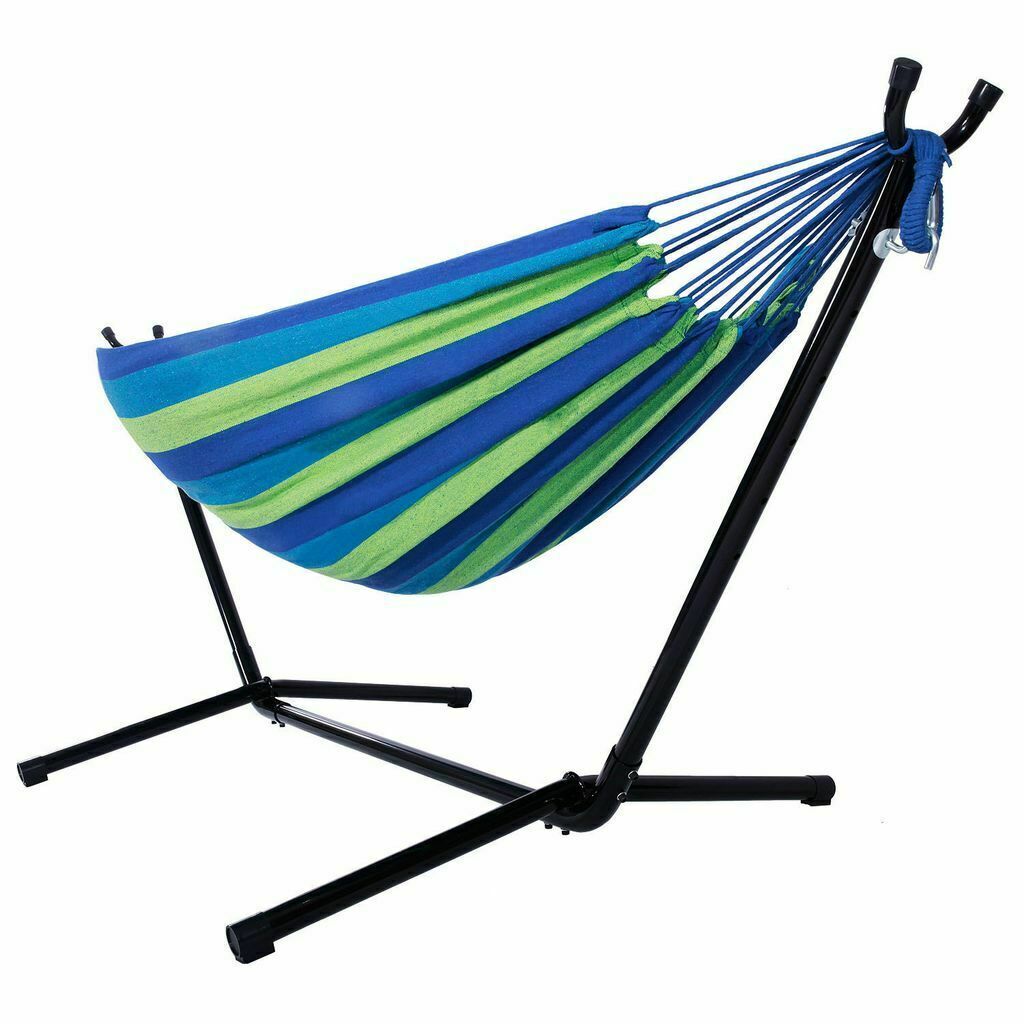 Double Hammock With Space Saving Steel Stand Patio W/ Portable Carrying Case