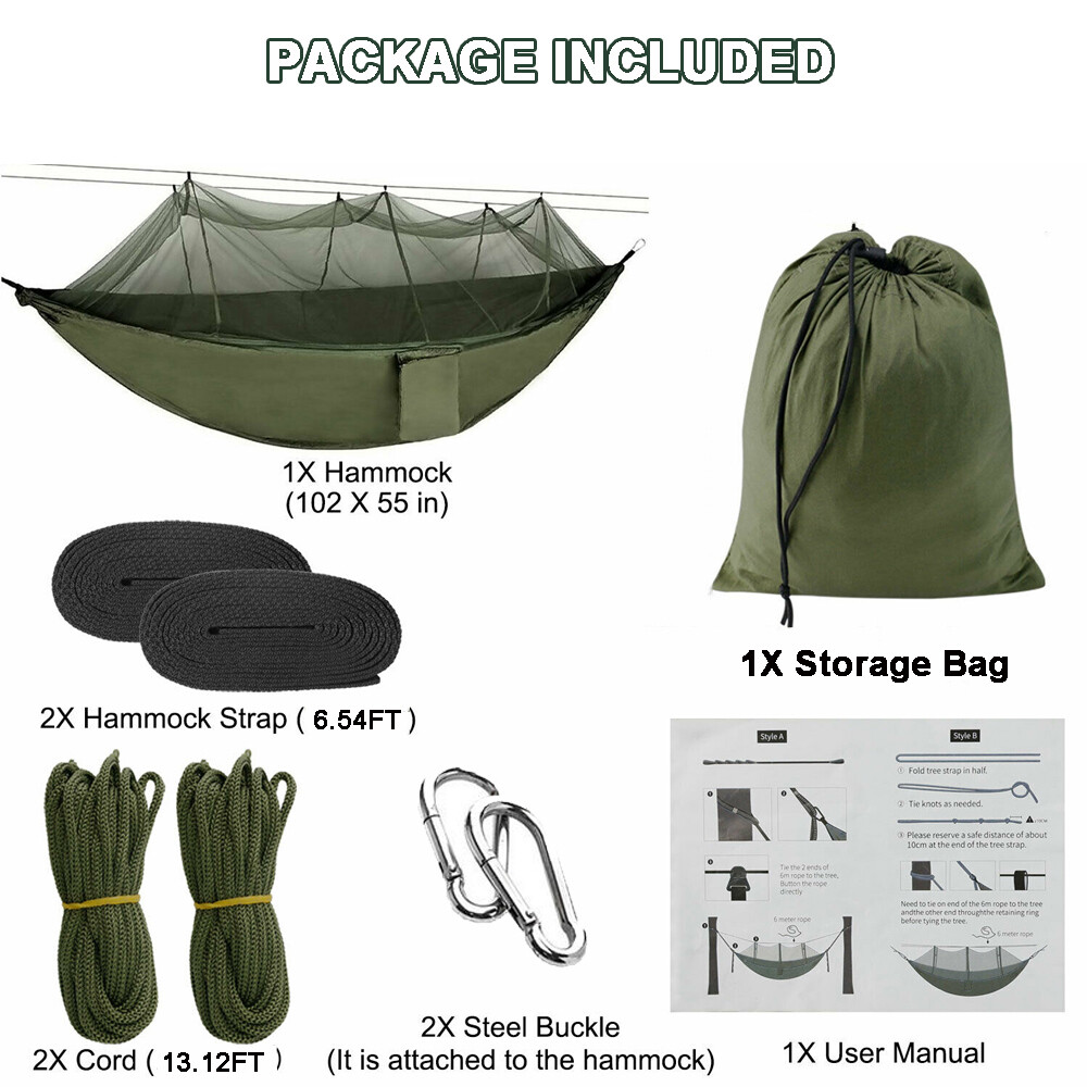 2 Person Outdoor Camping Hammock With Mosquito Net Portable Nylon Hanging Bed