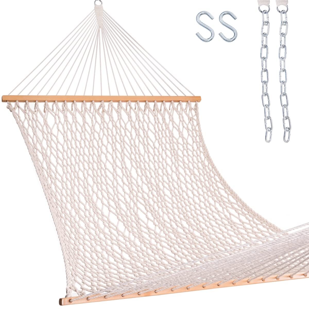 12ft Double Rope Hammocks 2 Person Hand Woven Cotton Hammock With Spreader Bar F