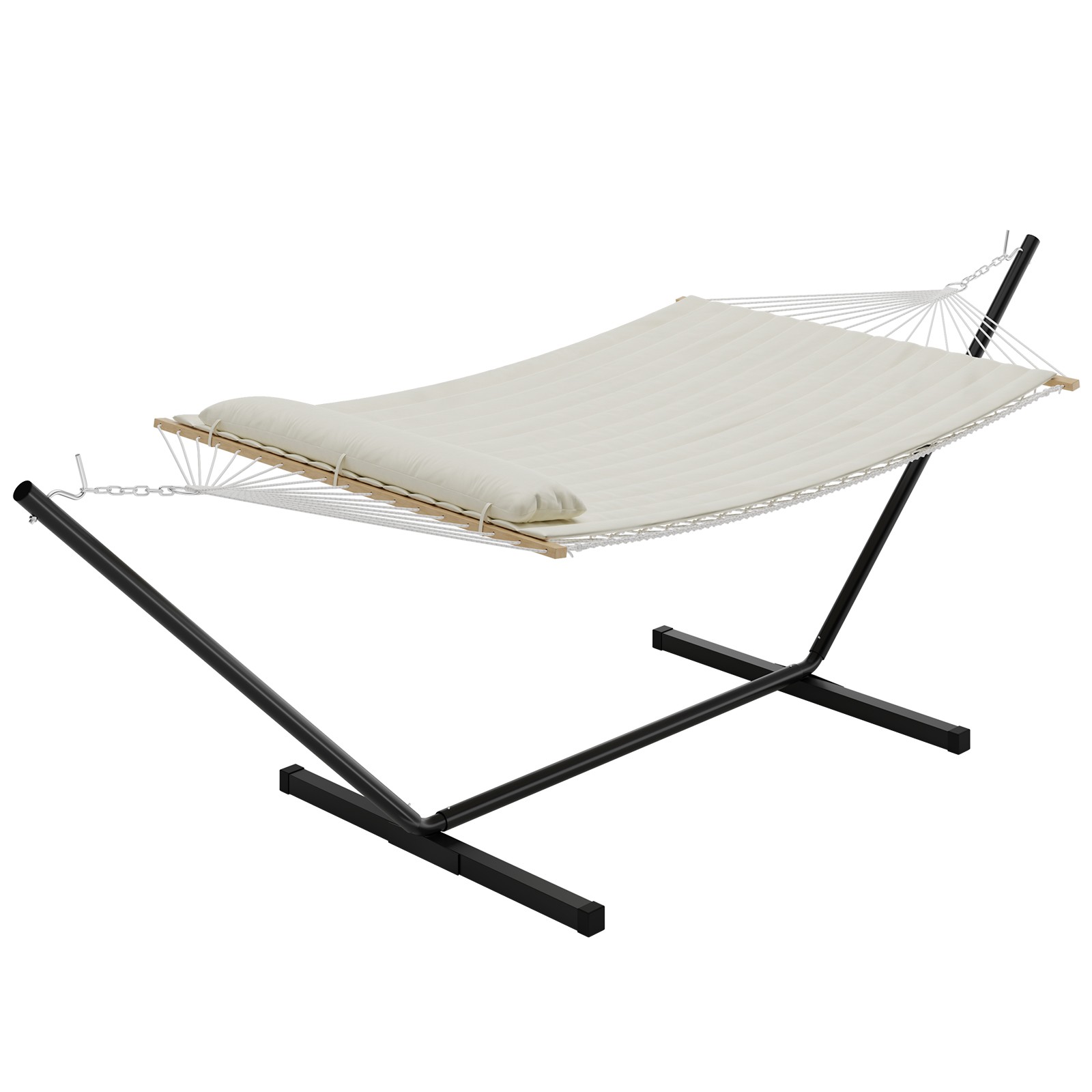 450Lbs Double Hammock with Stand, 2 Person Heavy Duty Hammock with Padded Cotton