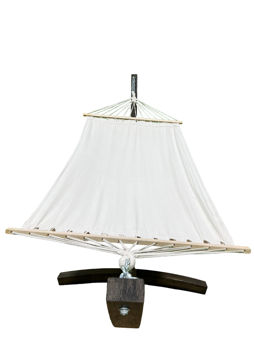 12 Ft Water Treated Coffee Stain Wooden Arc Hammock Stand + Beige Hammock bed