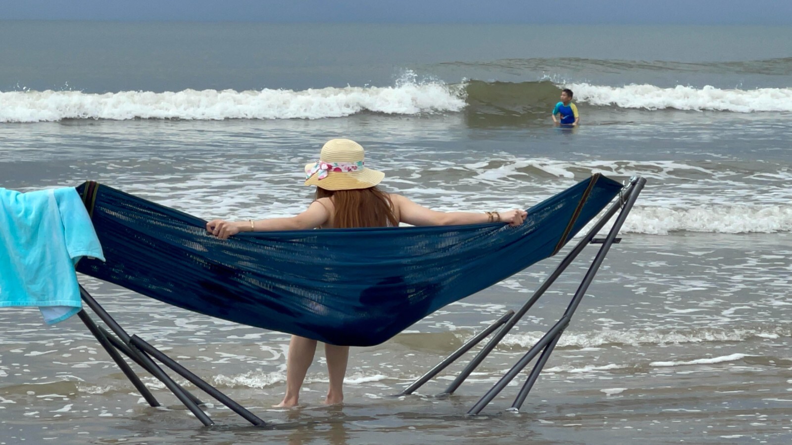 Polyester Hammock with Stand for 2 person with Carrying case Outdoor Patio, Blue